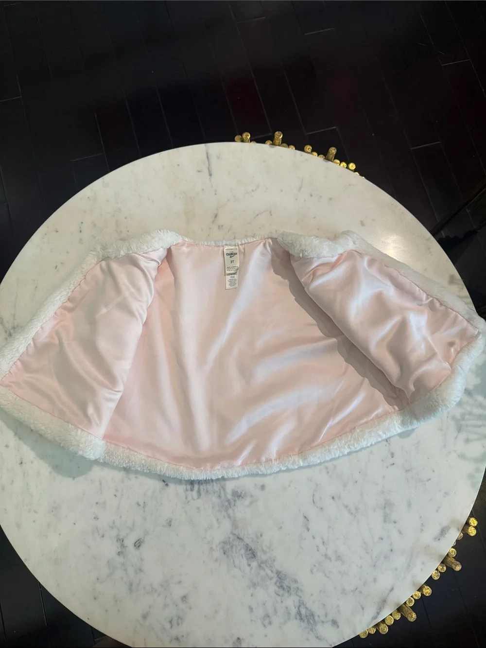 OshKosh B'gosh Cream Faux Fur Cape with Pink Lining